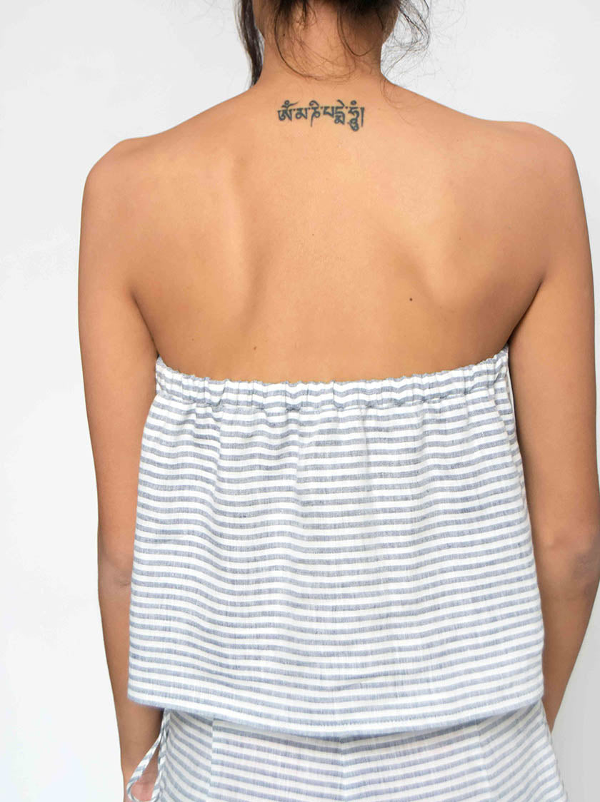 Ruffle Tube Top - Marine Stripes