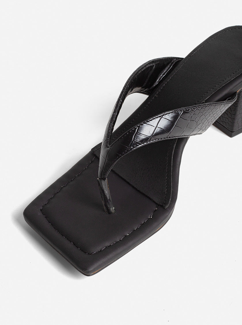 PHILO BLOCK HEEL MULES - BLACK CROC