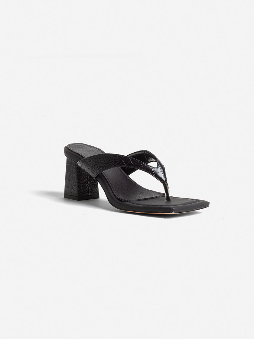 PHILO BLOCK HEEL MULES - BLACK CROC