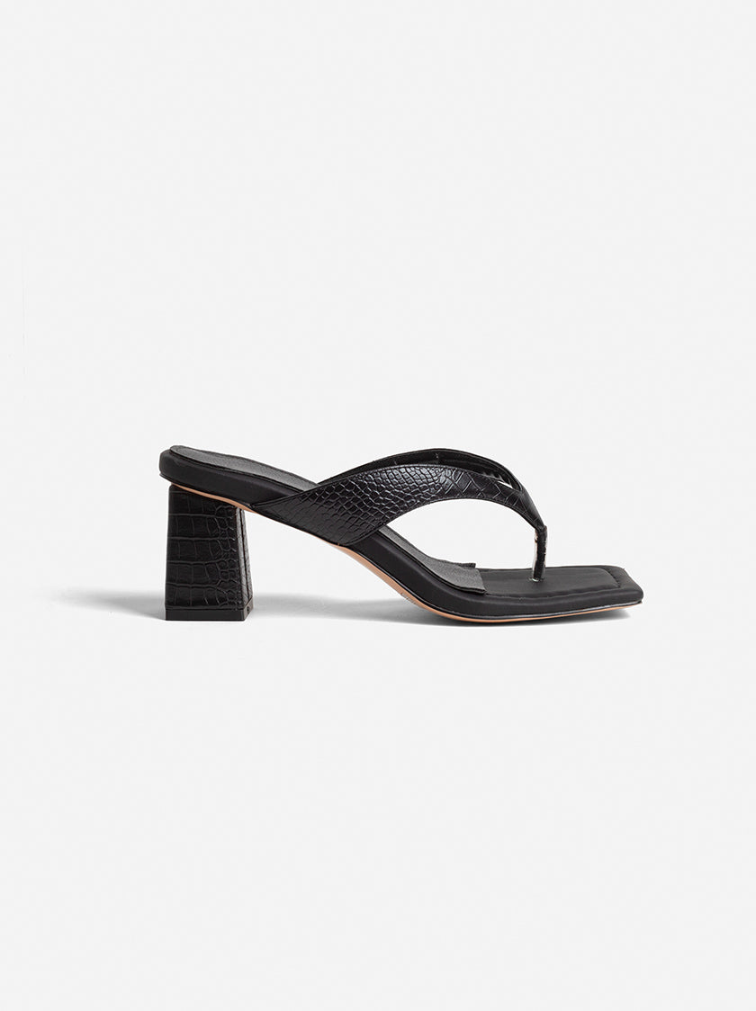 PHILO BLOCK HEEL MULES - BLACK CROC