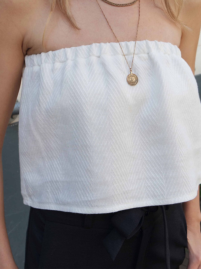 Ruffle Tube Top - Pearl White