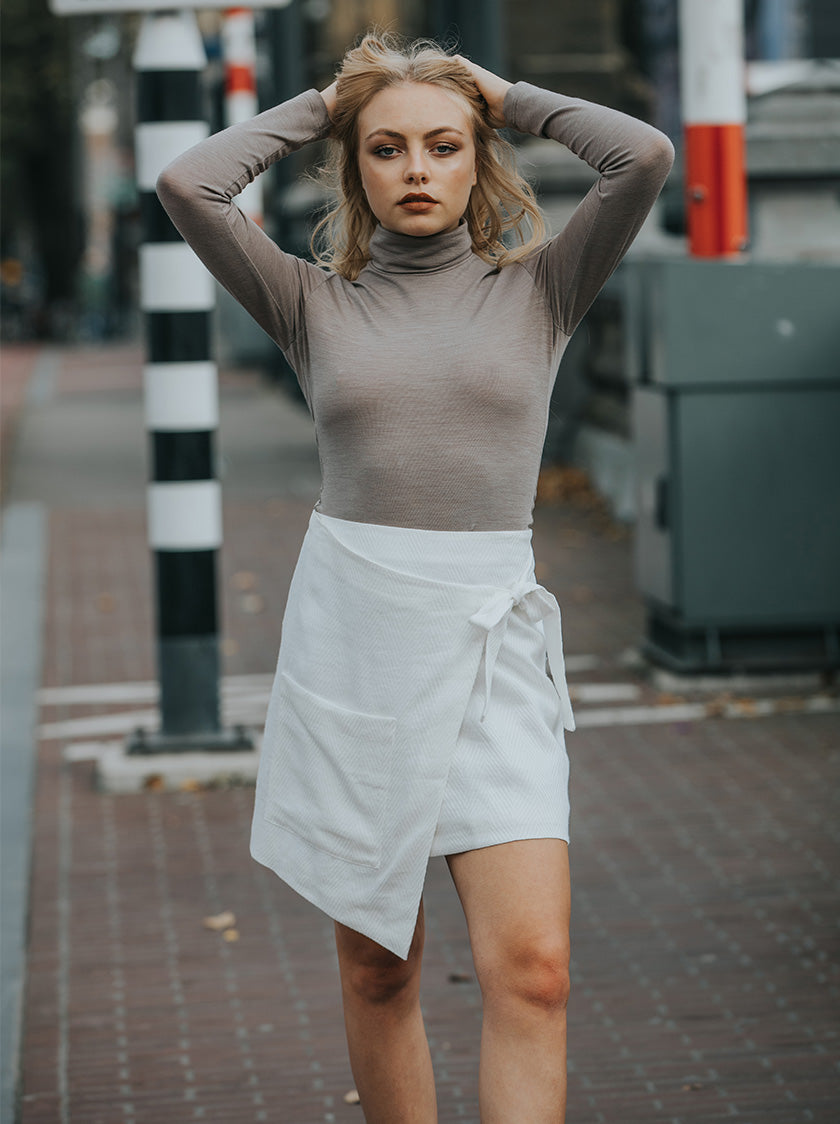 wrapped white skirt vegan fashion