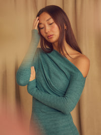 Teal Wool Drape Midi Dress