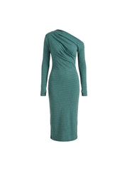 Teal Wool Drape Midi Dress