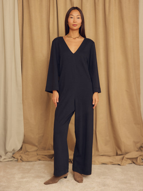 Black Organic Cotton Wide-Leg Jumpsuit