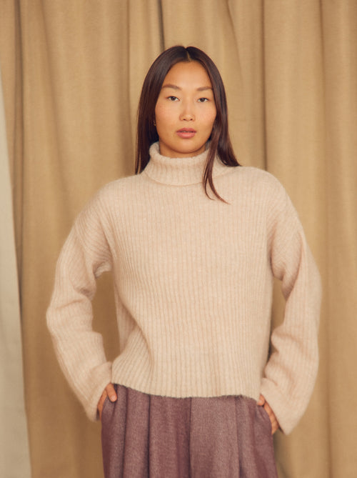 Ecru Wool Alpaca Turtleneck