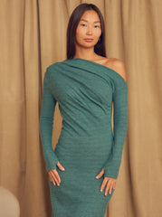Teal Wool Drape Midi Dress