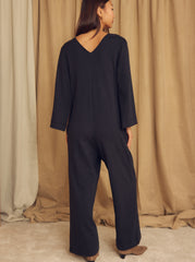 Black Organic Cotton Wide-Leg Jumpsuit