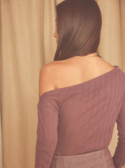 Cocoa Lyocell Ribbed Long Sleeve Top