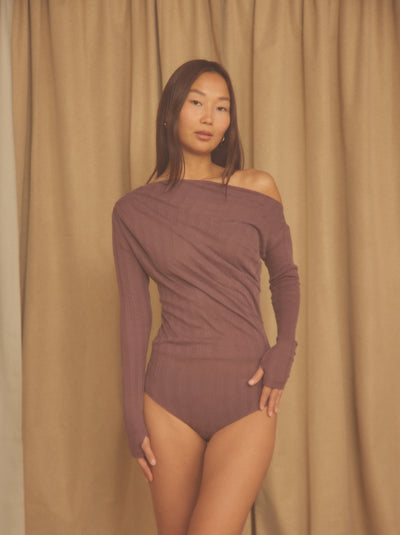 Cocoa Lyocell Ribbed Long Sleeve Top