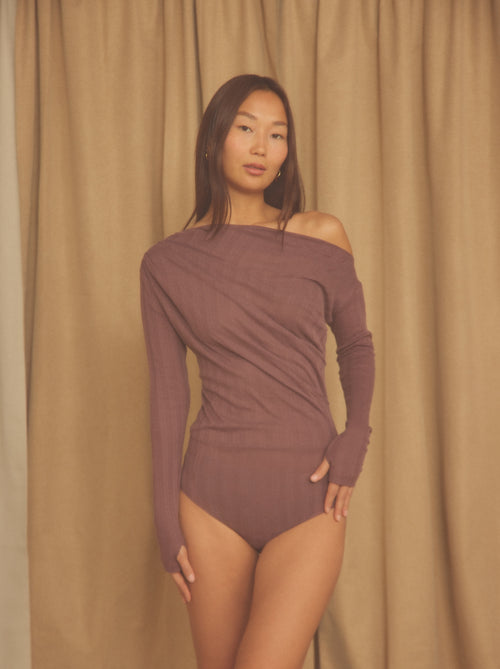 Cocoa Lyocell Ribbed Long Sleeve Top