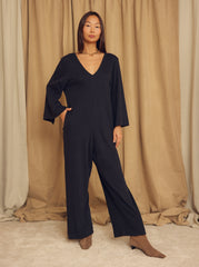 Black Organic Cotton Wide-Leg Jumpsuit
