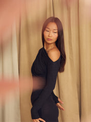 Black Wool Drape Midi Dress