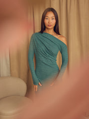 Teal Wool Drape Midi Dress