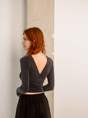 Cupro Multiway Wrap Top - Slate Black