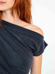 Cupro Drape Midi Dress – Slate Black