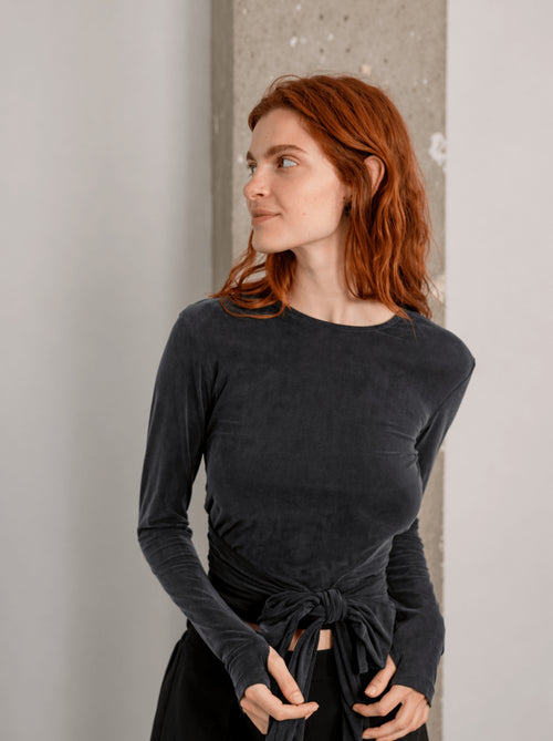 Cupro Multiway Wrap Top - Slate Black