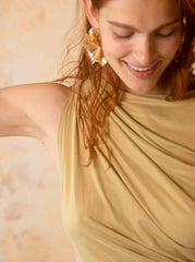 Drape Neck Cupro Midi Dress – Soft Olive