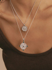 Heart Compass Necklace Silver