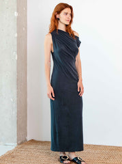 Cupro Drape Midi Dress – Slate Black