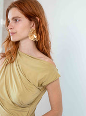 Drape Neck Cupro Midi Dress – Soft Olive