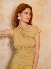 Cupro Drape Neck Top – Soft Olive