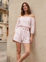 Off Shoulder Playsuit - Soft Pink