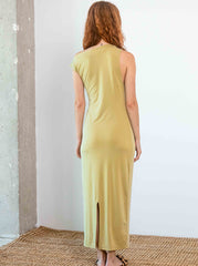 Drape Neck Cupro Midi Dress – Soft Olive