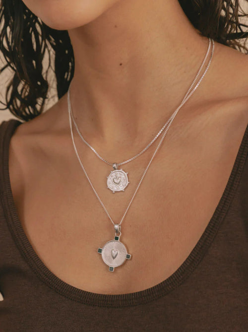 Heart Compass Necklace Silver