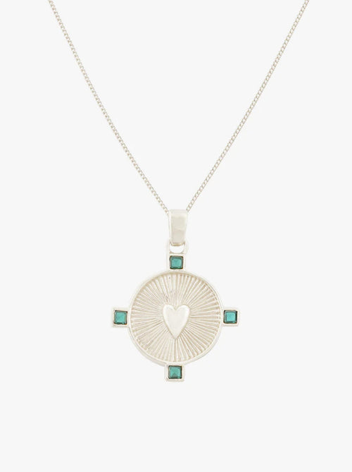 Heart Compass Necklace Silver