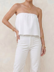 Ruffle Tube Top - Pearl White