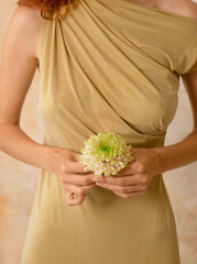 Drape Neck Cupro Midi Dress – Soft Olive