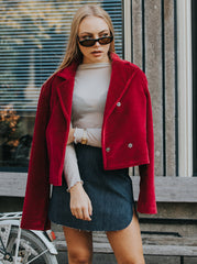 Woman wearing the raw denim skirt styled as an effortless summer denim outfit